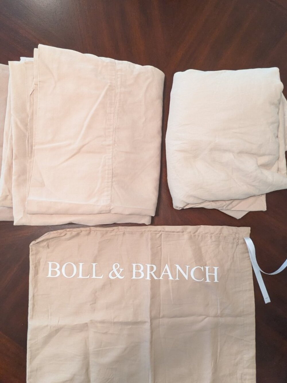Boll & Branch King Size Organic Cotton Sheet Set Tan Fitted & Flat +  Bonus Flat